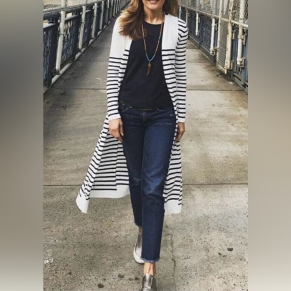 Cabi Patchwork Stripe Victory open front long line cardigan medium lightweight